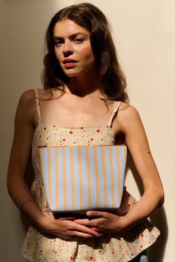 Sticky Lemon Toiletry Bag | Knitted Stripes | Marzipan + Sky