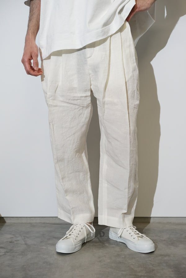 Still By Hand HED MAYNER / 4 PLEAT PANT WHITE LINEN