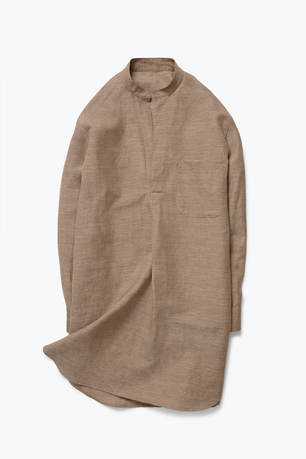 Stòffa Band Collar Long Shirt (Clay Linen Cotton Slub)