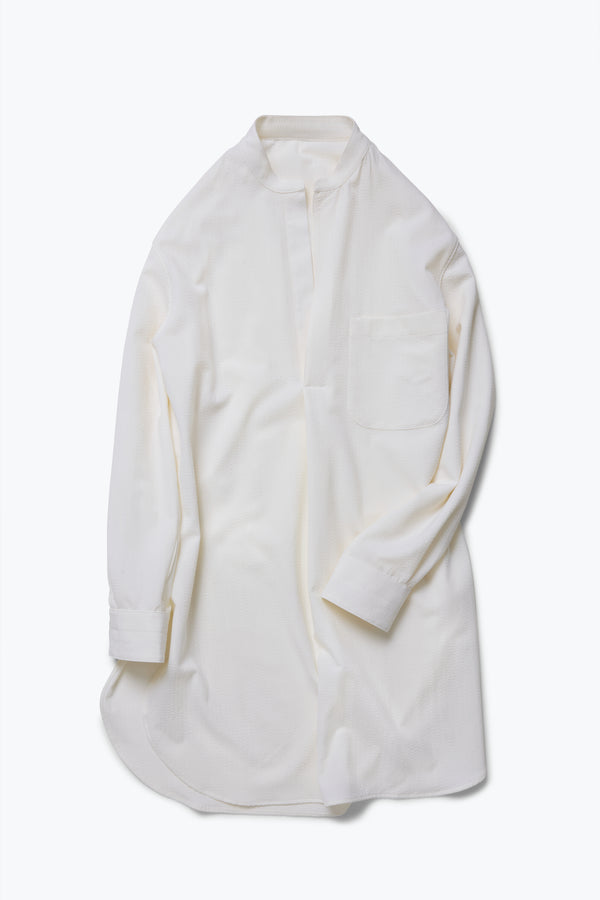 Stòffa Band Collar Long Shirt (Ivory Wool Seersucker)