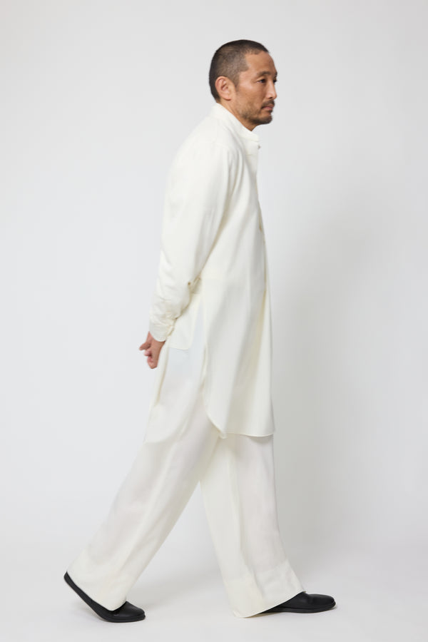 Stòffa Band Collar Long Shirt (Ivory Wool Seersucker)