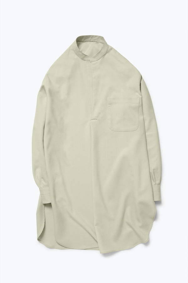 stòffa Band Collar Long Shirt (Pistachio Tropical Wool Silk)