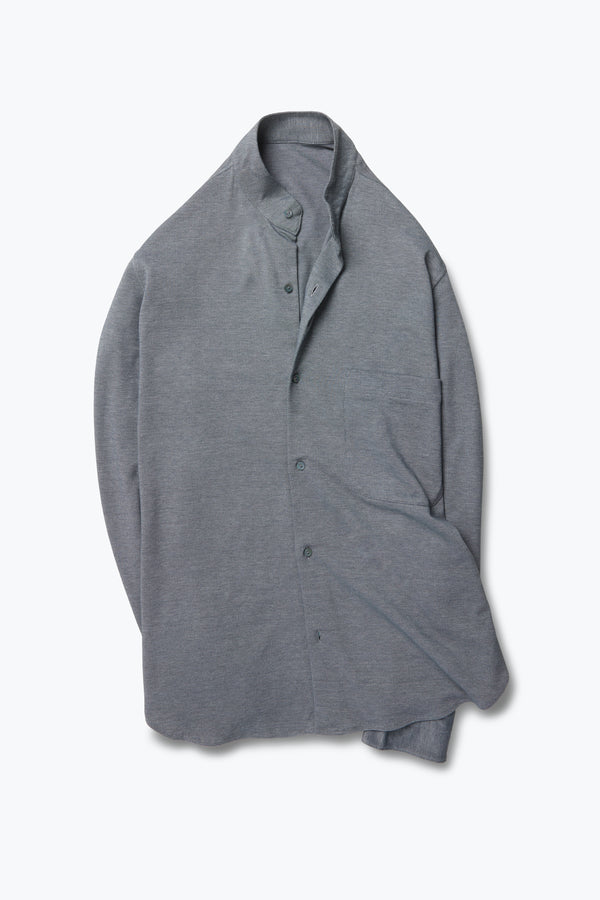Stòffa Band Collar Shirt (Anthracite Naturally Dyed Cotton Silk Pique)