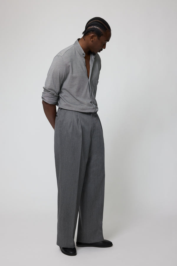Stòffa Band Collar Shirt (Anthracite Naturally Dyed Cotton Silk Pique)