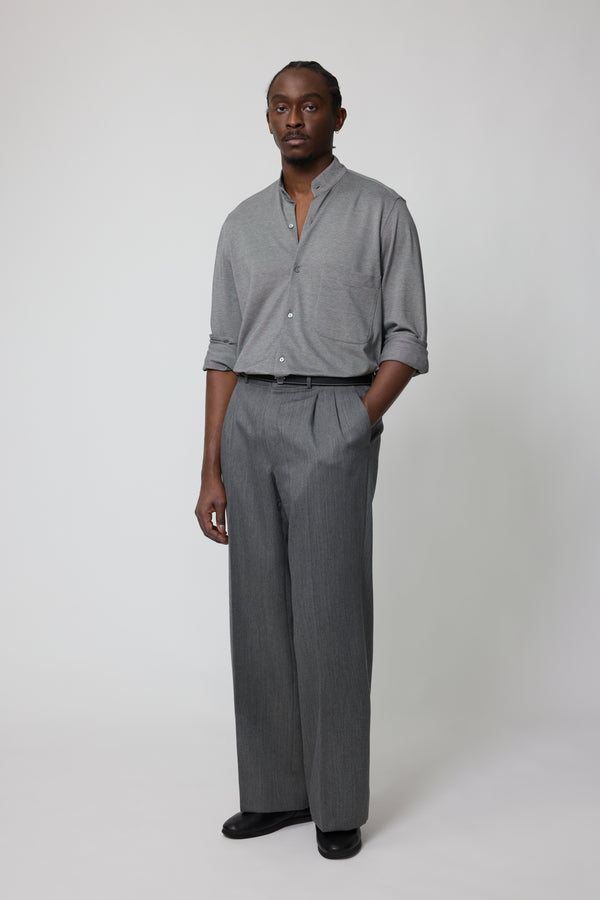 stòffa Band Collar Shirt (Anthracite Naturally Dyed Cotton Silk Pique)