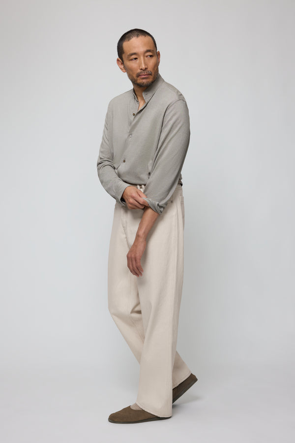 Stòffa Band Collar Shirt (Lichen Naturally Dyed Cotton Silk Pique)