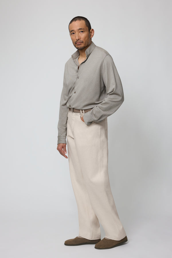 stòffa Band Collar Shirt (Lichen Naturally Dyed Cotton Silk Pique)