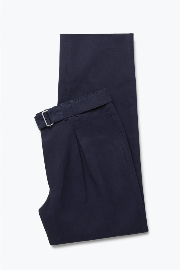 Stòffa Box Pleat Washable Trouser (Dark Indigo Cotton Linen Twill)