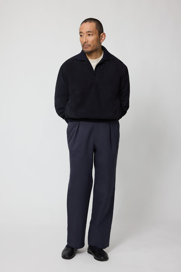 stòffa Box Pleat Washable Trouser (Dark Indigo Cotton Linen Twill)