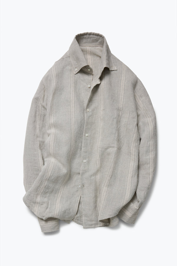 Stòffa Button Down Collar Shirt (Lichen With Taupe Stripe Linen Silk Slub)