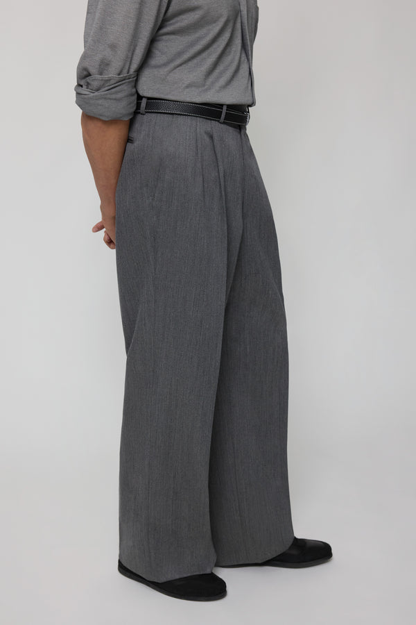 Stòffa Double Pleat Trouser (Grey Naturally Dyed Wool Twill)