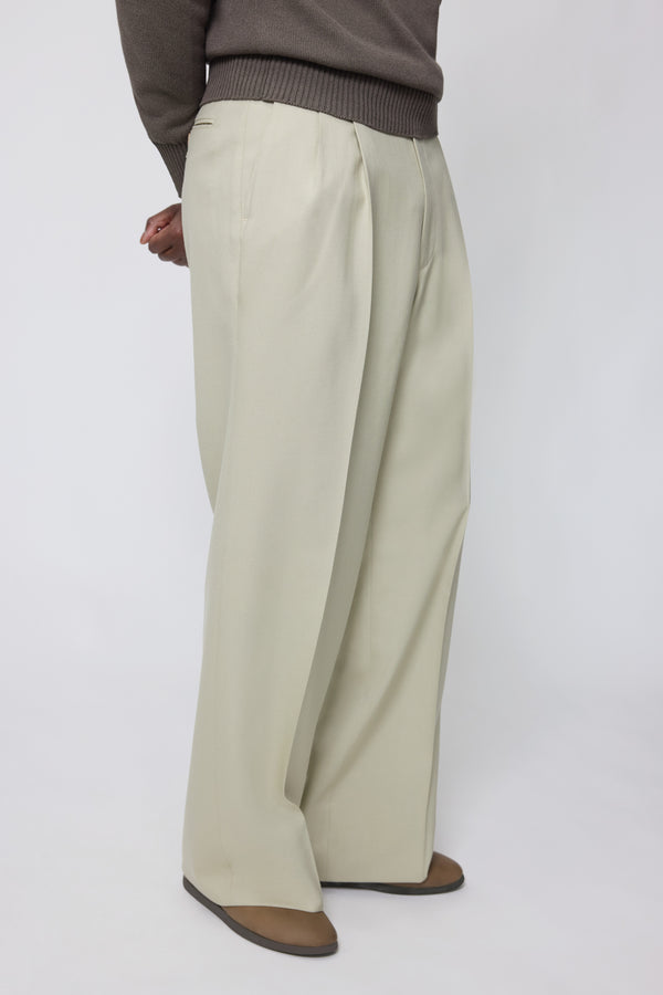 Stòffa Double Pleat Trouser (Pistachio Tropical Wool Silk)