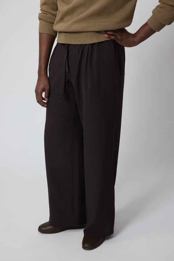 Stòffa Drawstring Trouser (Chocolate Wool Seersucker)