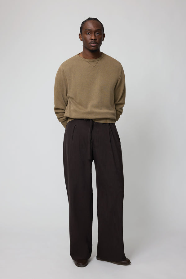 stòffa Drawstring Trouser (Chocolate Wool Seersucker)