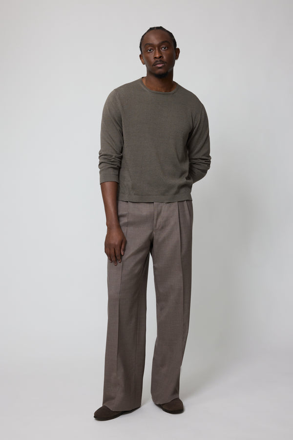 stòffa Long Sleeve Knit T-Shirt (Olive Naturally Dyed Cotton Mouliné)