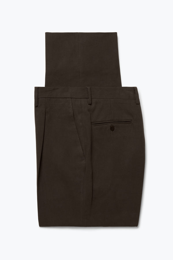 Stòffa Single Pleat Trouser (Chocolate Panama Weave Cotton)