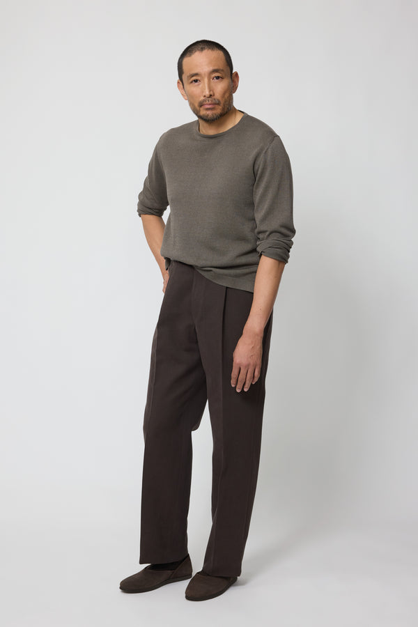 stòffa Single Pleat Trouser (Chocolate Panama Weave Cotton)