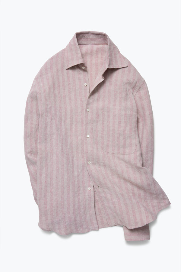 Stòffa Spread Collar Shirt (Berry Stripe Linen Silk Slub)