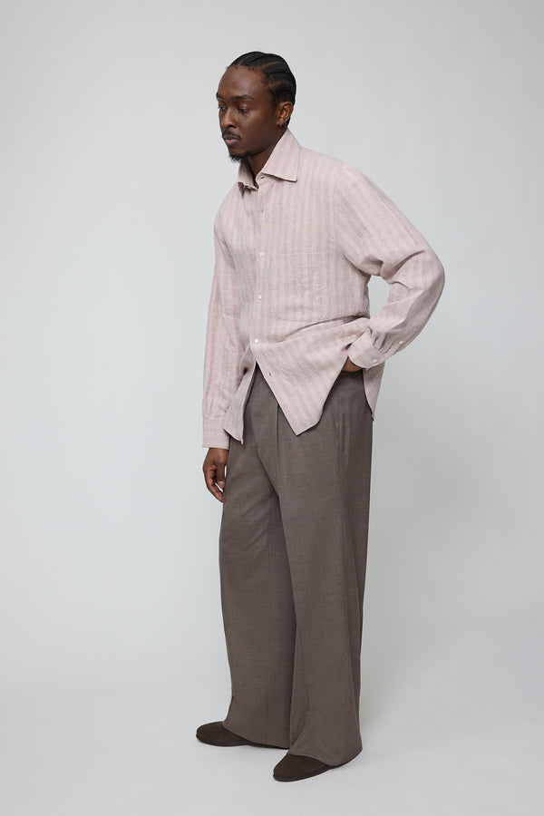Stòffa Spread Collar Shirt (Berry Stripe Linen Silk Slub)