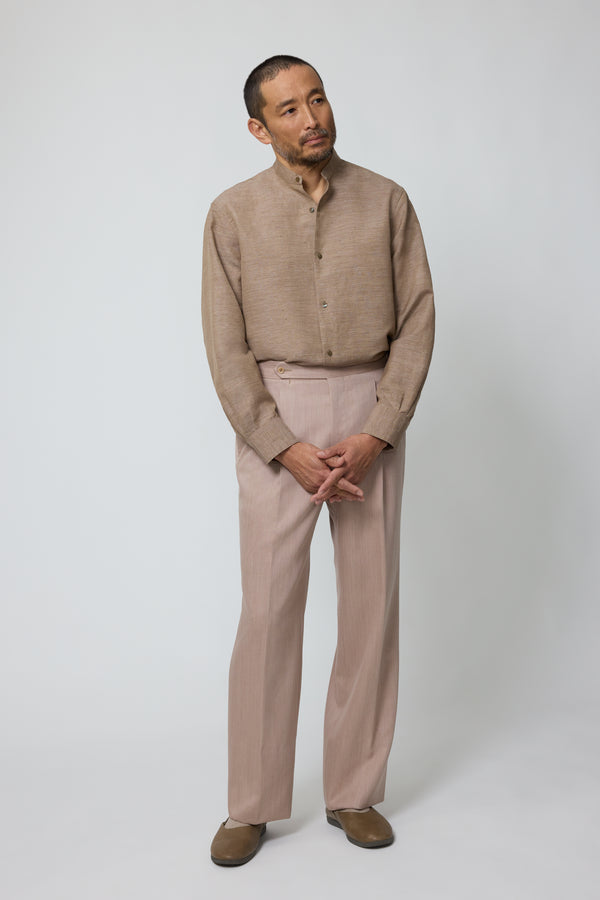 Stòffa Band Collar Shirt (Clay Linen Cotton Slub)