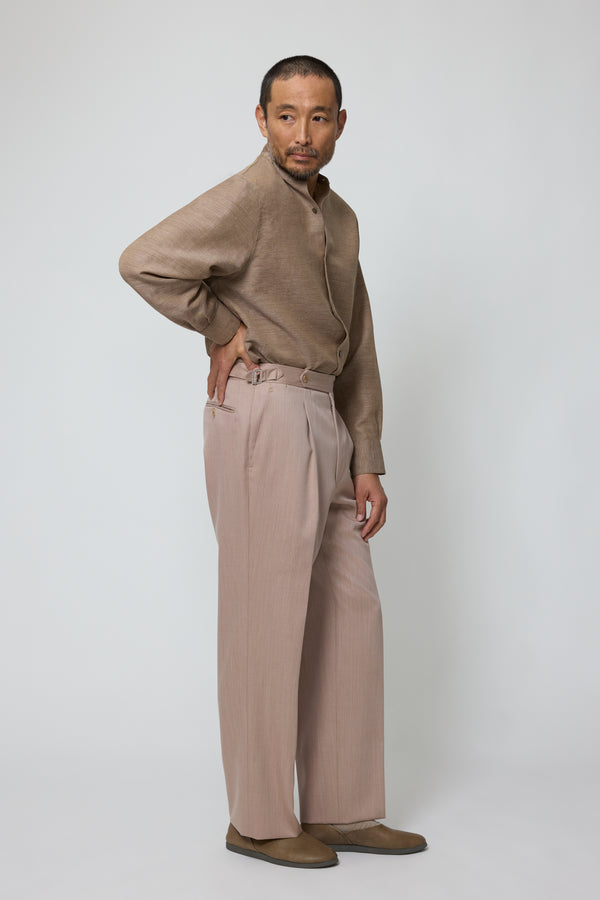 stòffa Band Collar Shirt (Clay Linen Cotton Slub)