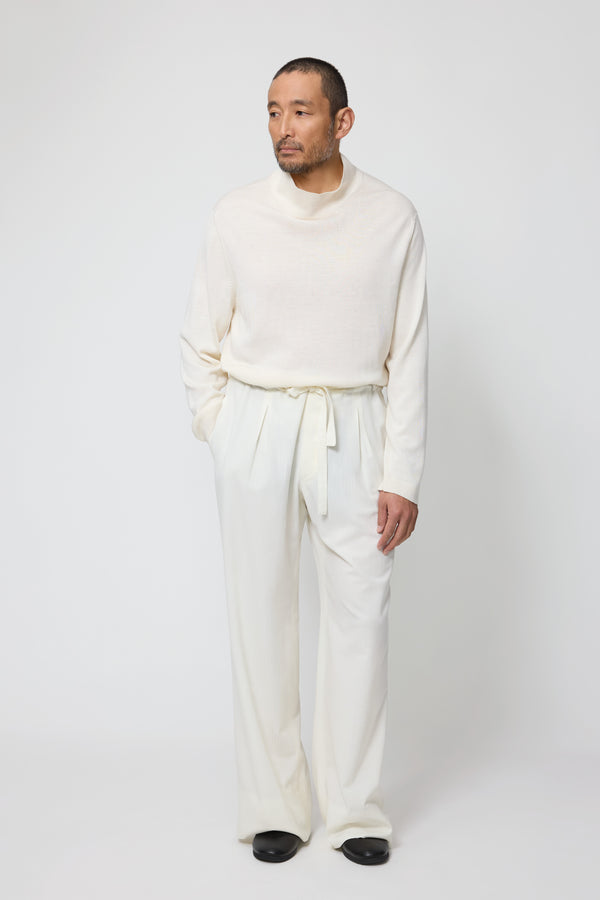 stòffa Drawstring Trouser (Ivory Wool Seersucker)