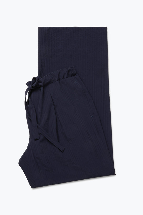 Stòffa Drawstring Trouser (Navy Wool Seersucker)