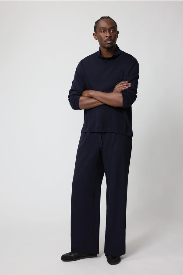 stòffa Drawstring Trouser (Navy Wool Seersucker)