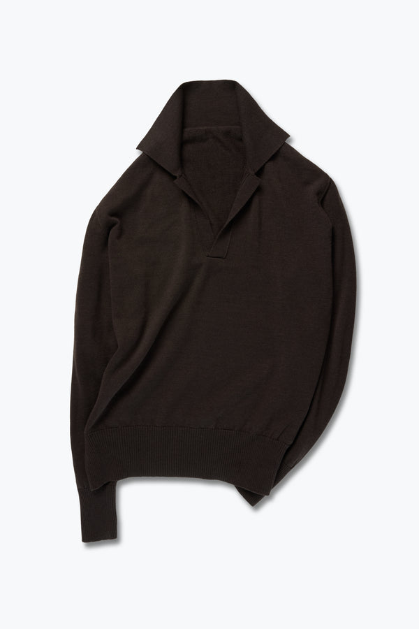Stòffa Long Sleeve Polo (Chocolate Wool Silk)