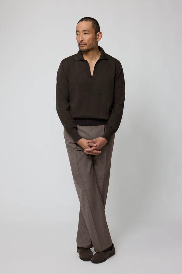 stòffa Long Sleeve Polo (Chocolate Wool Silk)
