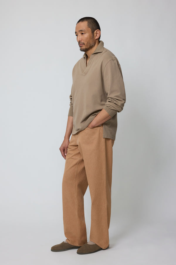 stòffa Long Sleeve Polo (Wheat Double Cotton Pique)