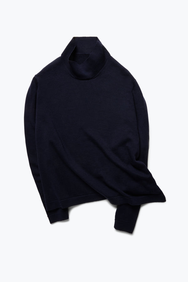 Stòffa Mock Neck (Navy Wool Silk)