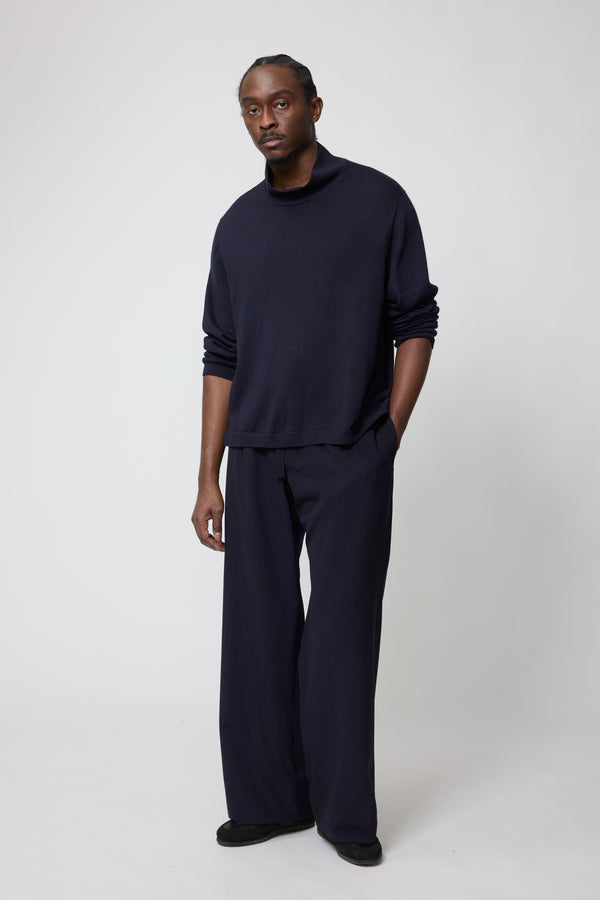 stòffa Mock Neck (Navy Wool Silk)