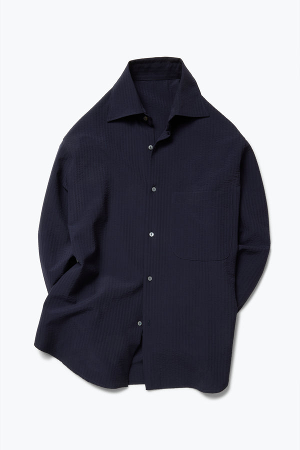 Stòffa Spread Collar Shirt (Navy Wool Seersucker)