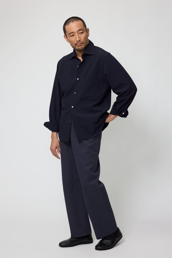 Stòffa Spread Collar Shirt (Navy Wool Seersucker)