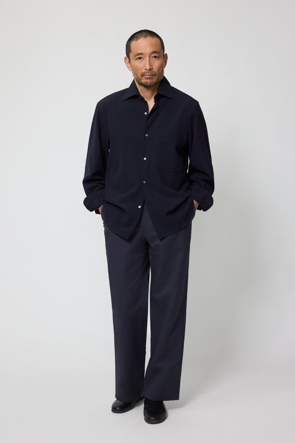 stòffa Spread Collar Shirt (Navy Wool Seersucker)