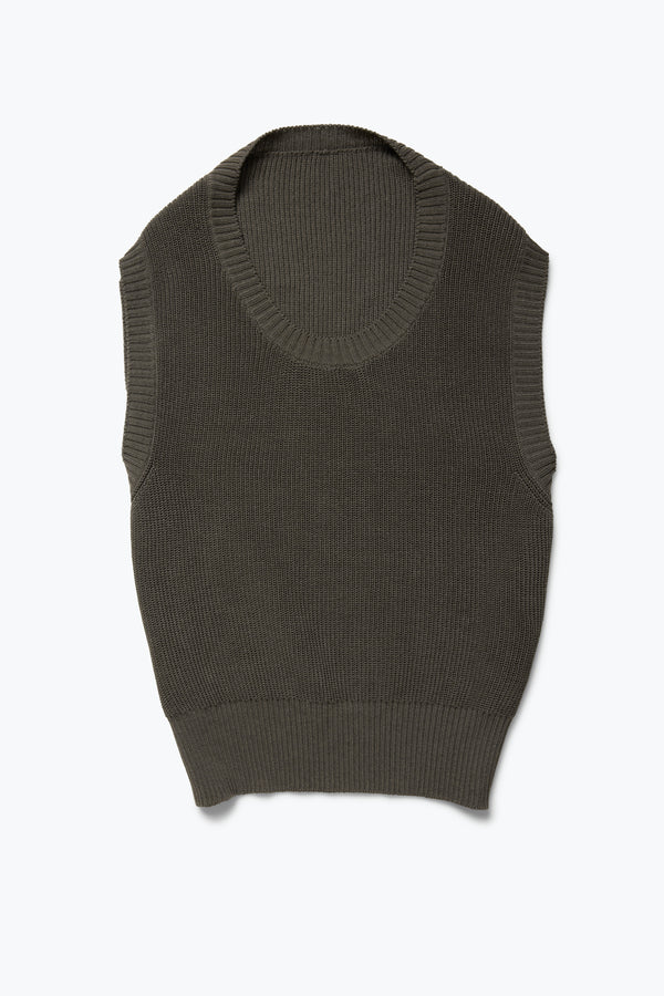 Stòffa U-Neck Vest (Olive Naturally Dyed Cotton Mouliné)