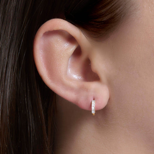 Stone And Strand Dainty Up And Down Baguette Diamond Huggies