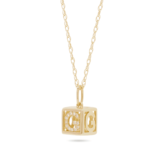 stone and strand Diamond Baby Block Initial Necklace
