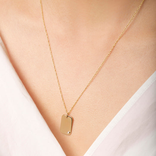 Stone And Strand Dog Tag With Teeny Diamond Pendant