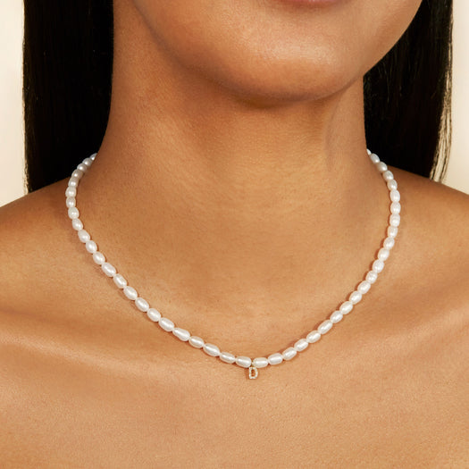 Stone And Strand Freeform Pearl Diamond Initial Necklace