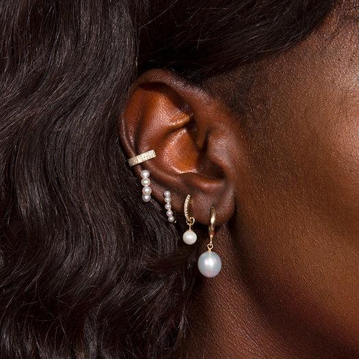 Stone And Strand Freshwater Droplet Pearl Pave Huggies