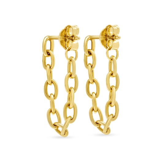 stone and strand Gold Plated Front To Back Chunky Chain Earrings