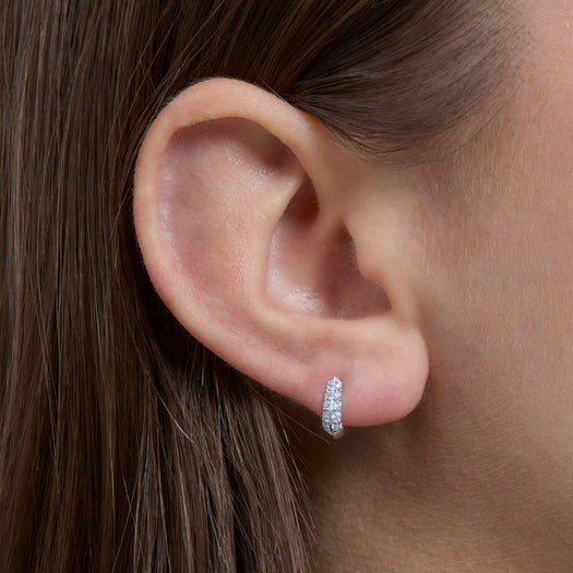 Stone And Strand LAB-Created Knife Edge Silver Huggies Duo Set