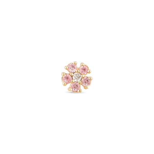 stone and strand Pink Sapphire and Diamond Flower Stud