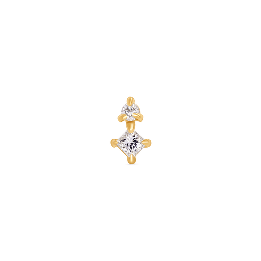 stone and strand Princess and Round Diamond Piercing Earring