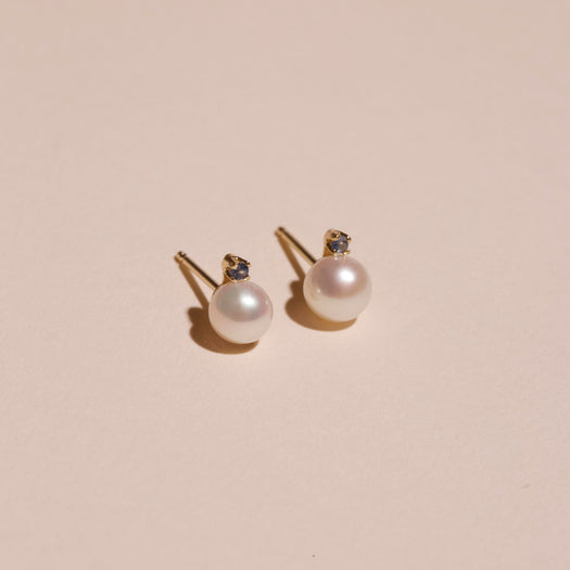 Stone And Strand Small Pearl And Sapphire Stud Earrings