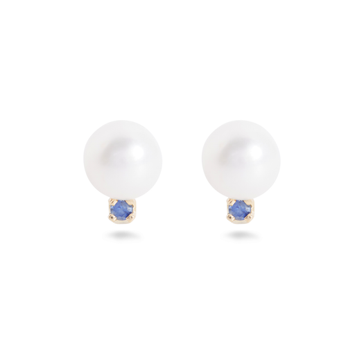 stone and strand Small Pearl and Sapphire Stud Earrings