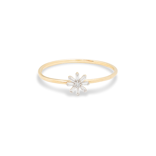 stone and strand Baguette Diamond Flower Ring