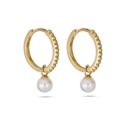 stone and strand Beaded Pearl Huggies